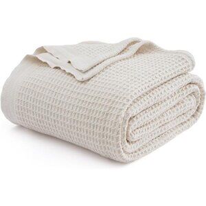 Bedsure 100% Cotton Blanket King Size for Bed - WaffleFall Blanket, Lightweight